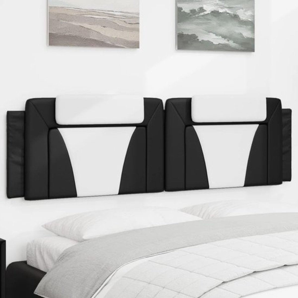Hoofdbordkussen - Bedkussen - Comfortabele rugsteun - Duurzaam kunstleer - 180cm breed - Zwart wit