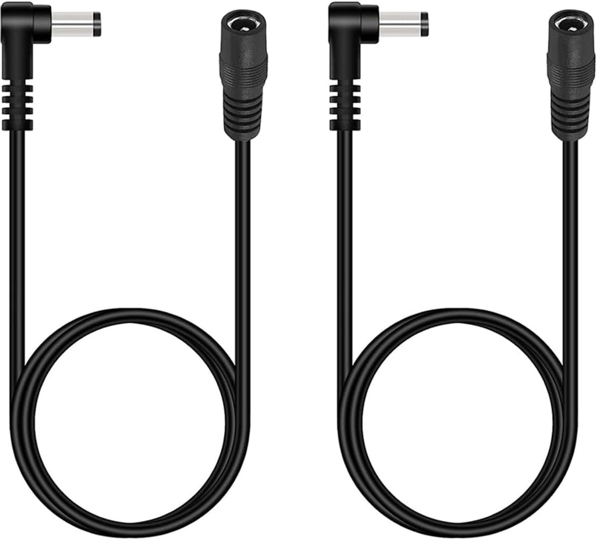 DC Verlengkabel 0,5 m 2-Pack Zwart: 12 V, 5,5 mm x 2,1 mm, 90° L-Vorm; Voor TP-Link C520WS, TC60, Reolink RLC-810A, EZVIZ C3W, IMOU Bullet, Deco S1900, KSIPZE LED, ULTIMEA Soundbar
