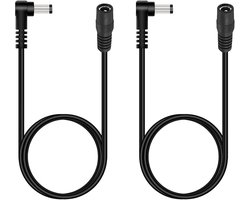 DC Verlengkabel 0,5 m 2-Pack Zwart: 12 V, 5,5 mm x 2,1 mm, 90° L-Vorm; Voor TP-Link C520WS, TC60, Reolink RLC-810A, EZVIZ C3W, IMOU Bullet, Deco S1900, KSIPZE LED, ULTIMEA Soundbar