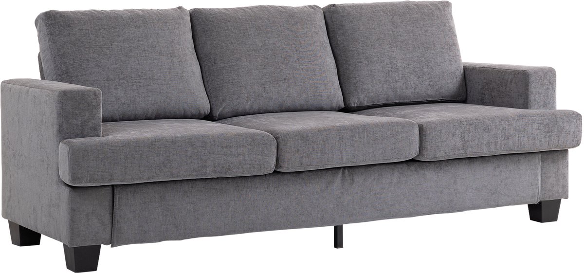 Homona 3-zitsbank - Met afneembare kussens - Stalen frame - 213 x 82 x 90 cm - Grijs