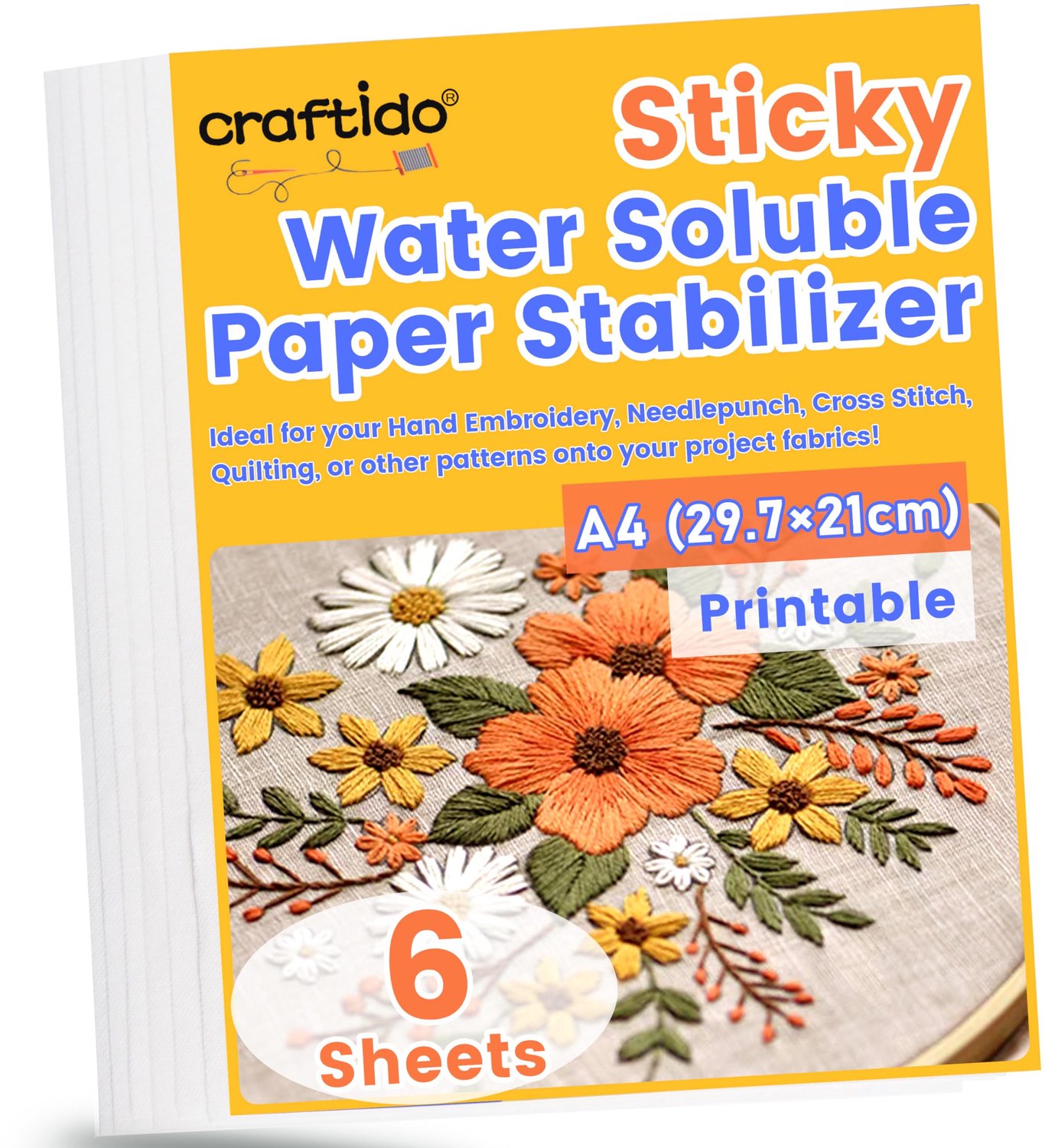 A4 Set van 6 Sticky Wateroplosbare Borduur Stabilizer