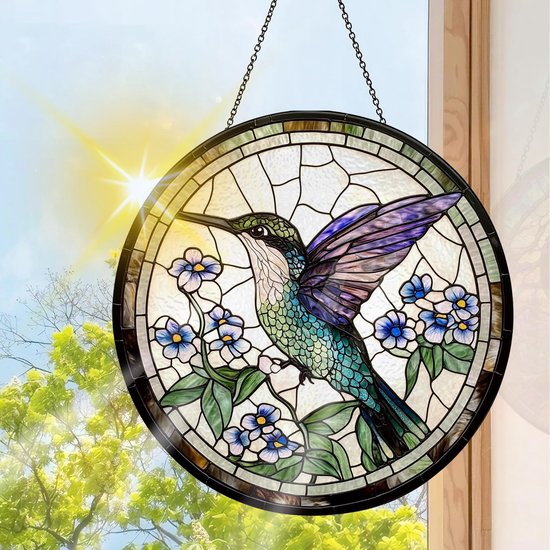 Handgemaakte Glas-in-lood Raamdecoratie met Diermotief 20 x 20 cm — afbeelding 4