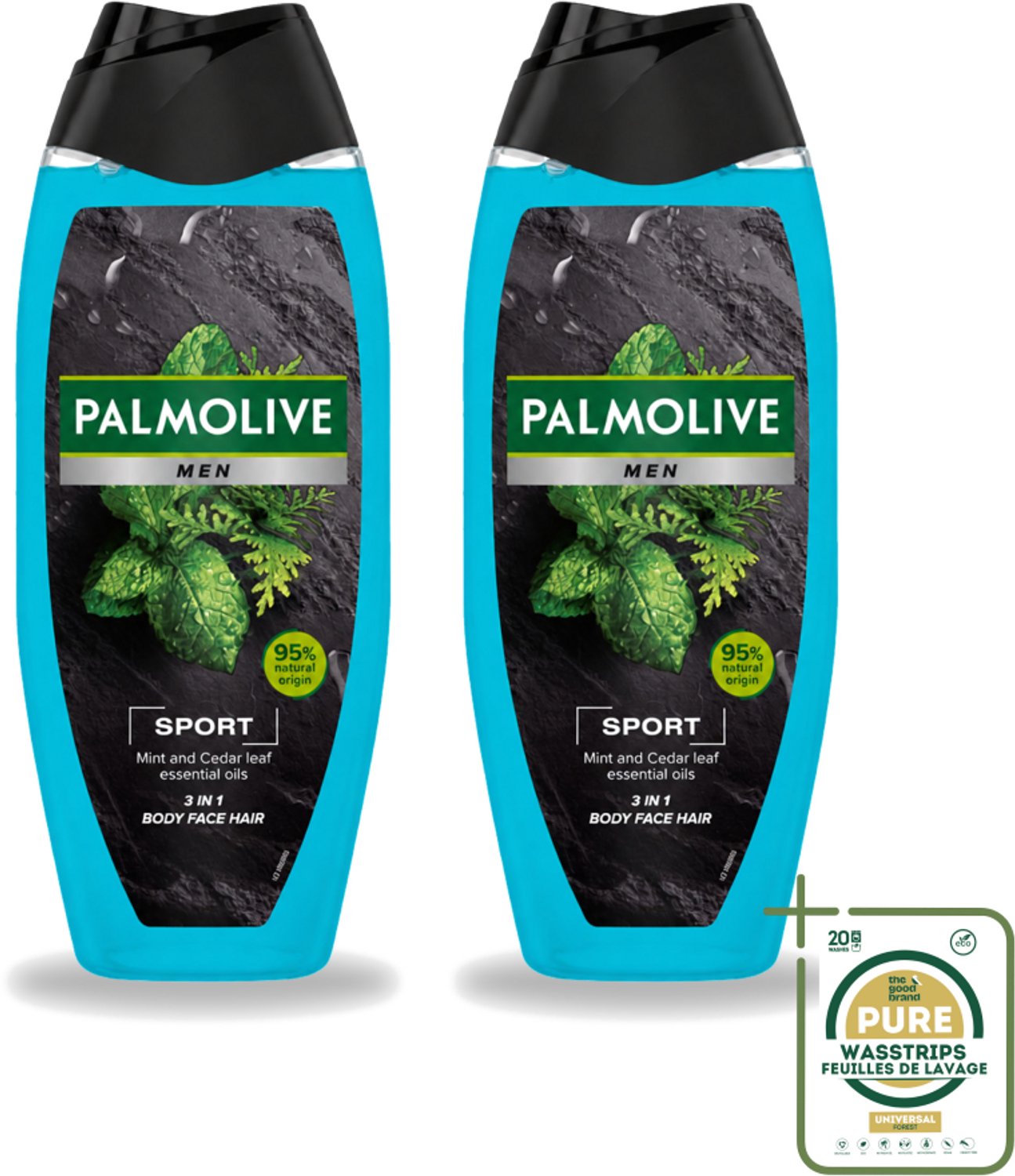 2 x Palmolive Men - Sport 3-in-1 - Douchegel - Verfrissend & Verzorgend - 500 ml - Wasstrips - Douchegel Mannen - Sport Douchegel - 3-in-1 Douchegel - Douchegel Voor Lichaam Haar Gezicht - PH-neutraal Douchegel