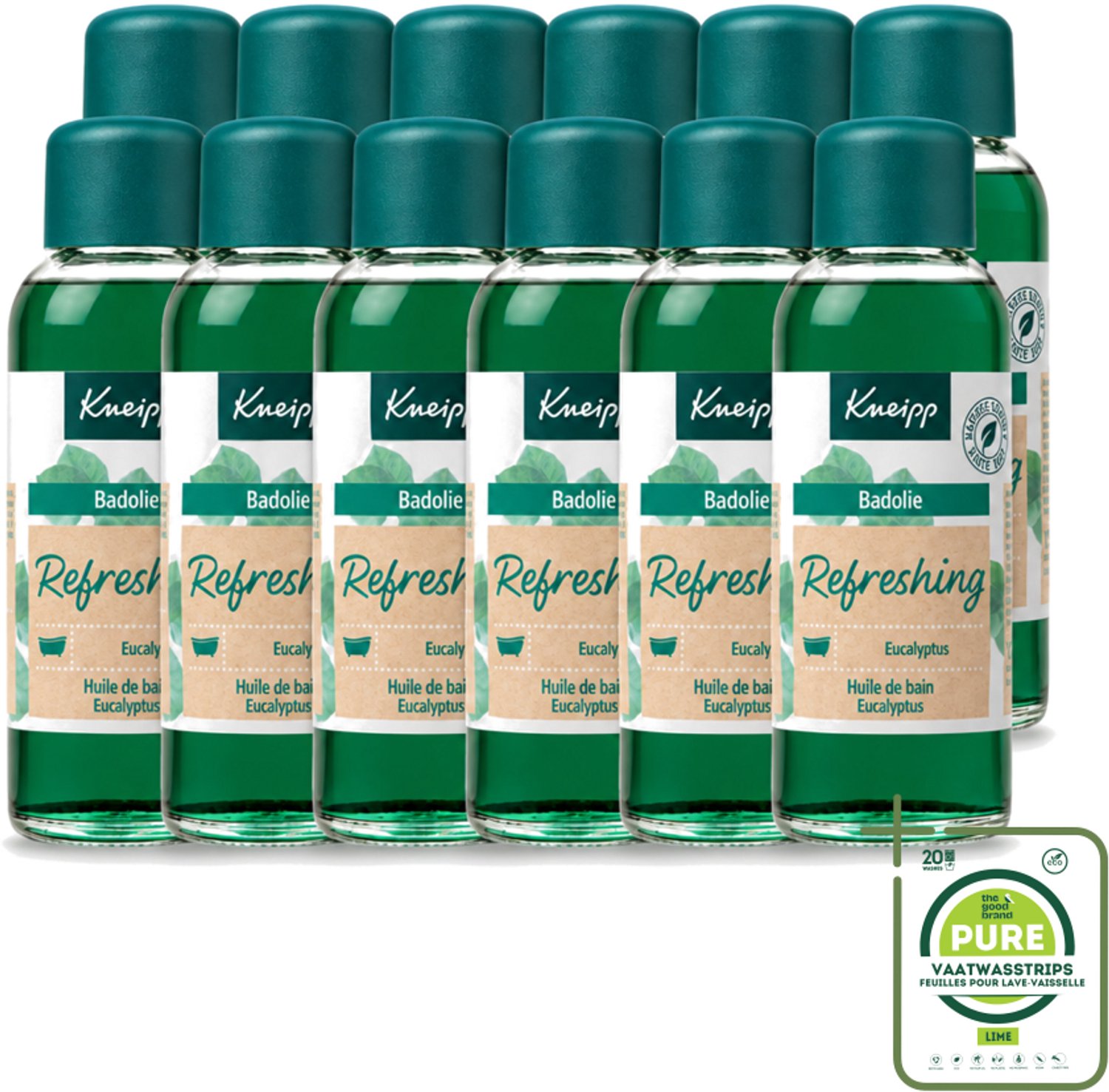 12 x Kneipp - Badolie - Refreshing Eucalyptus - 100 ml - Grootverpakking - Vaatwasstrips - Badolie Mint Eucalyptus - Badolie Eucalyptus - Aromatherapie Bad - Natuurlijke Badolie - Eucalyptusolie Bad