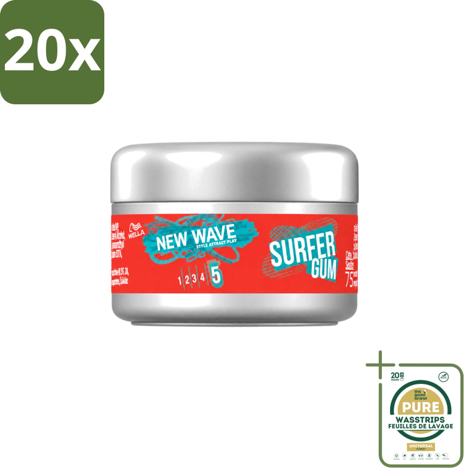 20 x Wella – New Wave Ultimate Effect Surfer Gum - 75 ml - Wasstrips - Haarwachse - Stylinggum - Textuur - Definitie - Flexibele Styling