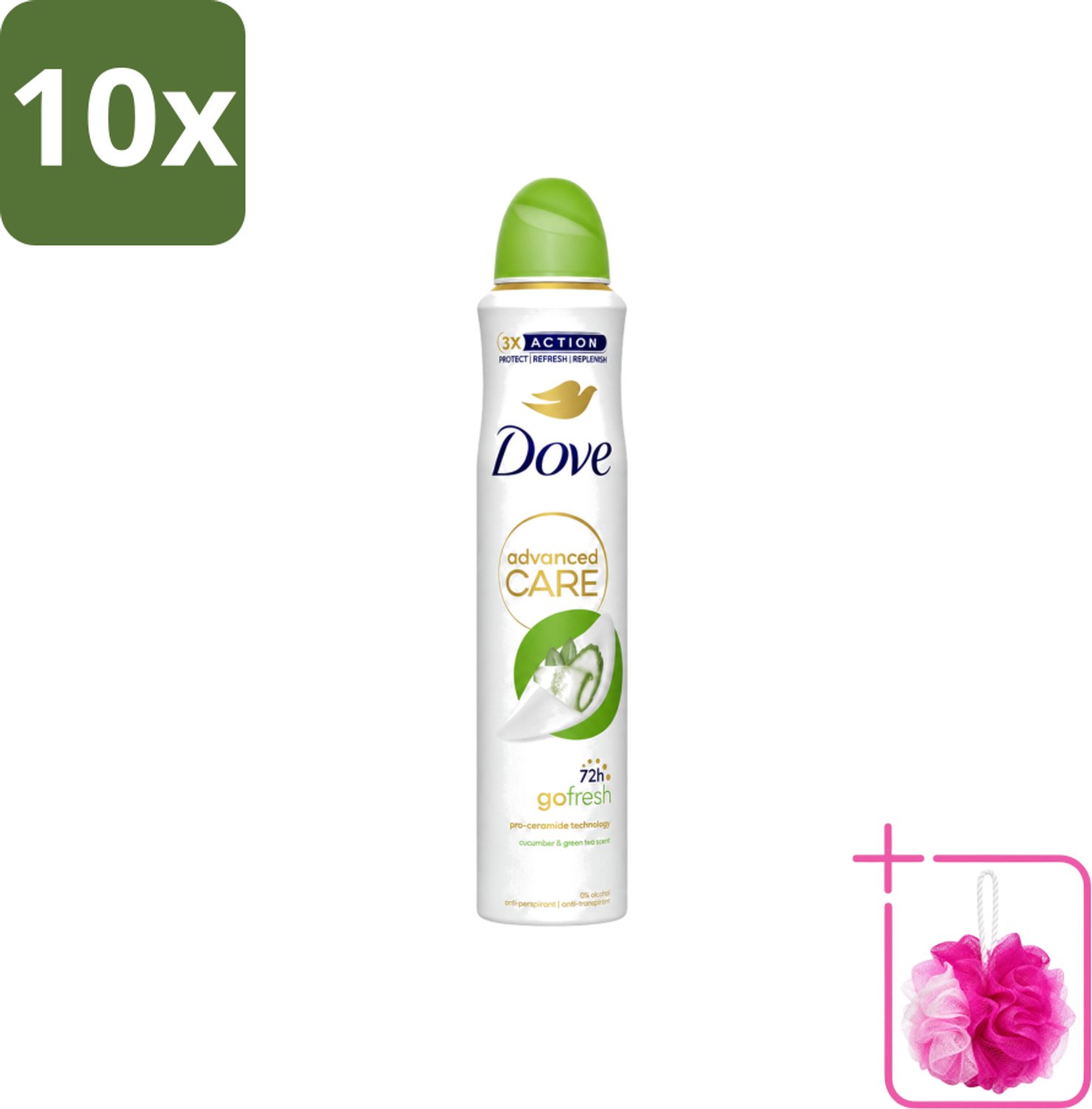 10 x Dove Deodorant Spray - Komkommer & Groene Thee - 200 ml - Bulkverpakking - Dove Deodorant Spray - Douchemop - Anti-transpirant