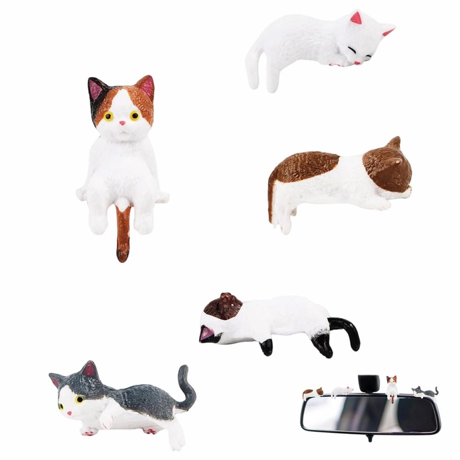Set van 5 Mini Kattenfiguren voor Auto en Interieurdecoratie