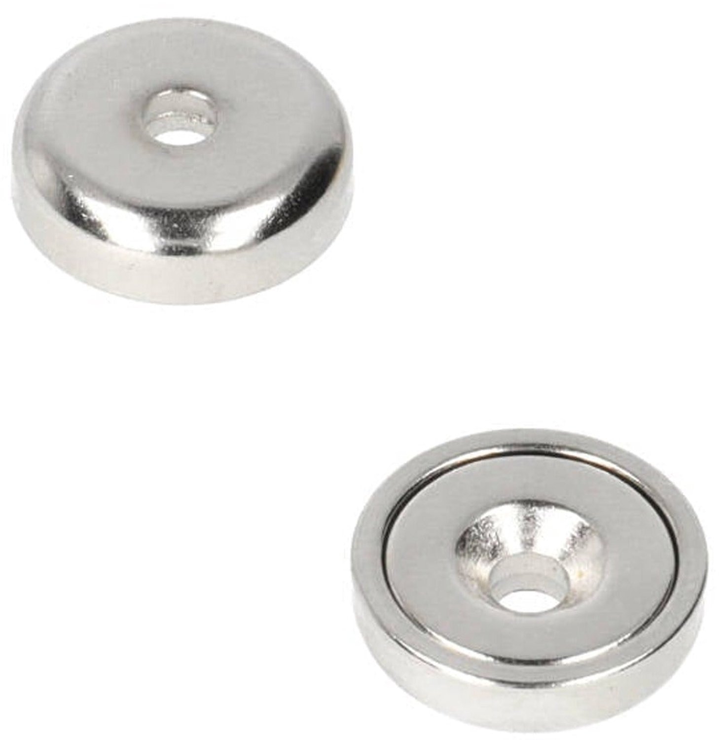 Neodymium Potmagneet Ø16 x 5 mm N40 NiCuNi boor-/verzinkgat – 6 stuks