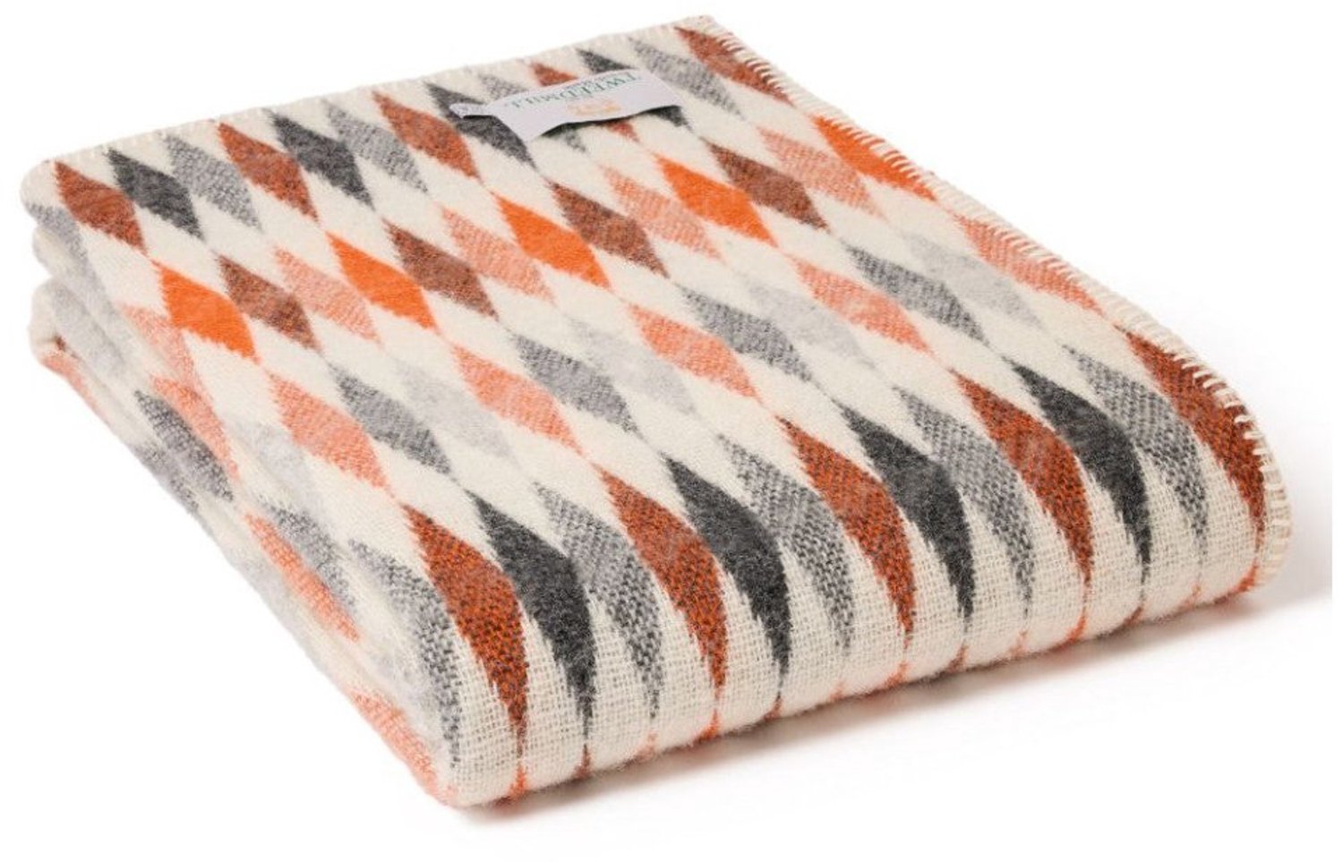 Tweedmill Plaid Harlequin Pumpkin Oranje met Festonsteek - 140x200 - Nieuw Wol - Tweedmill UK
