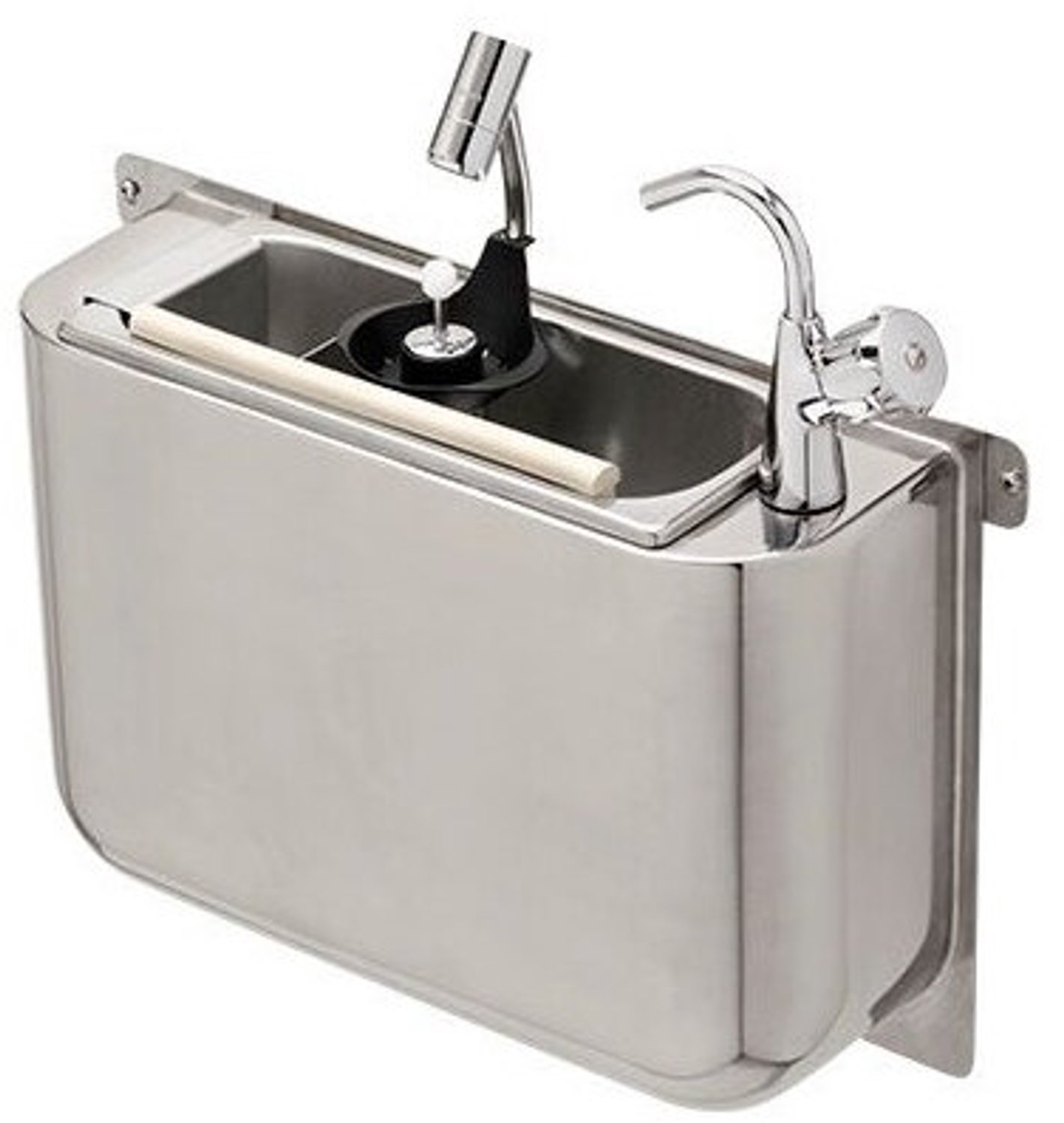 IJSLEPEL SPOELBAK met KRAAN en IJSLEPELDOUCHE 410X120X270MET WATERAFVOERGAT, WATERAANSLUITING en STANDPIJP - Combisteel 7108.0040 - Horeca & Professioneel