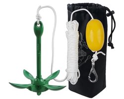 FUSIGO boot- en kajakankerset, 1.5kg - Paddleboardanker met 13m touw - Opvouwbaar - Voor kajaks, SUP en kleine boten