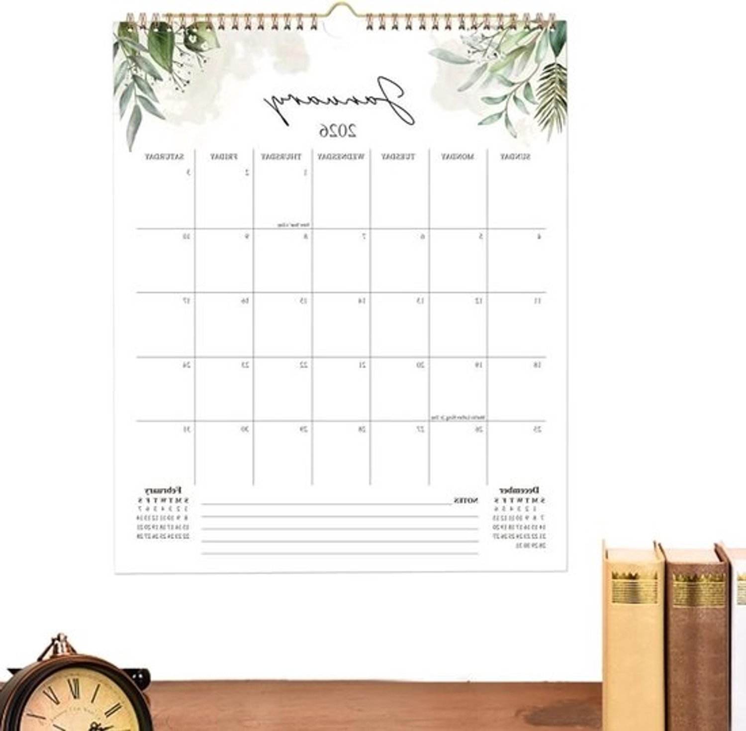 Maandkalender 2026 - wekelijkse planner - afspraken plannen - ruim rooster - 37 cm - groen