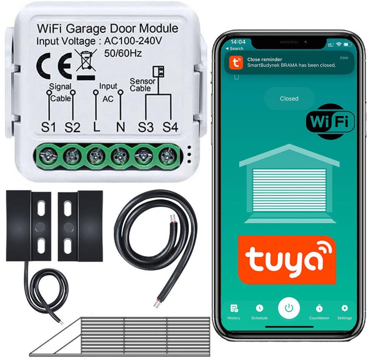 WiFi garagedeuropener magneetsensor 480 cm wit