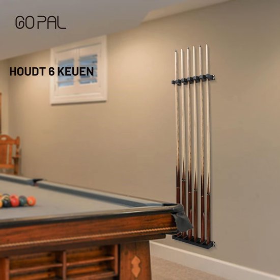 Poolkeu Rek Wandmontage - Zwart - 6 Keuen - ABS Kunststof - Voor Speelkamer En Biljartruimte — afbeelding 2