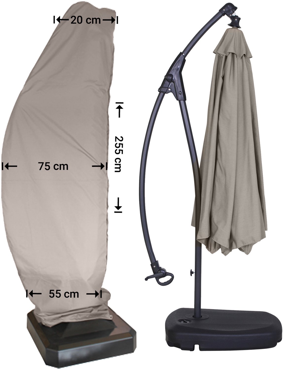 Raffles Covers Parasolhoes voor zweefparasol - Hoog 255 cm - RUC255 - Waterdicht - Ademend - UV-bestendig - Trekkoord - Rits en stok - Parasolhoes voor zweefparasol Taupe