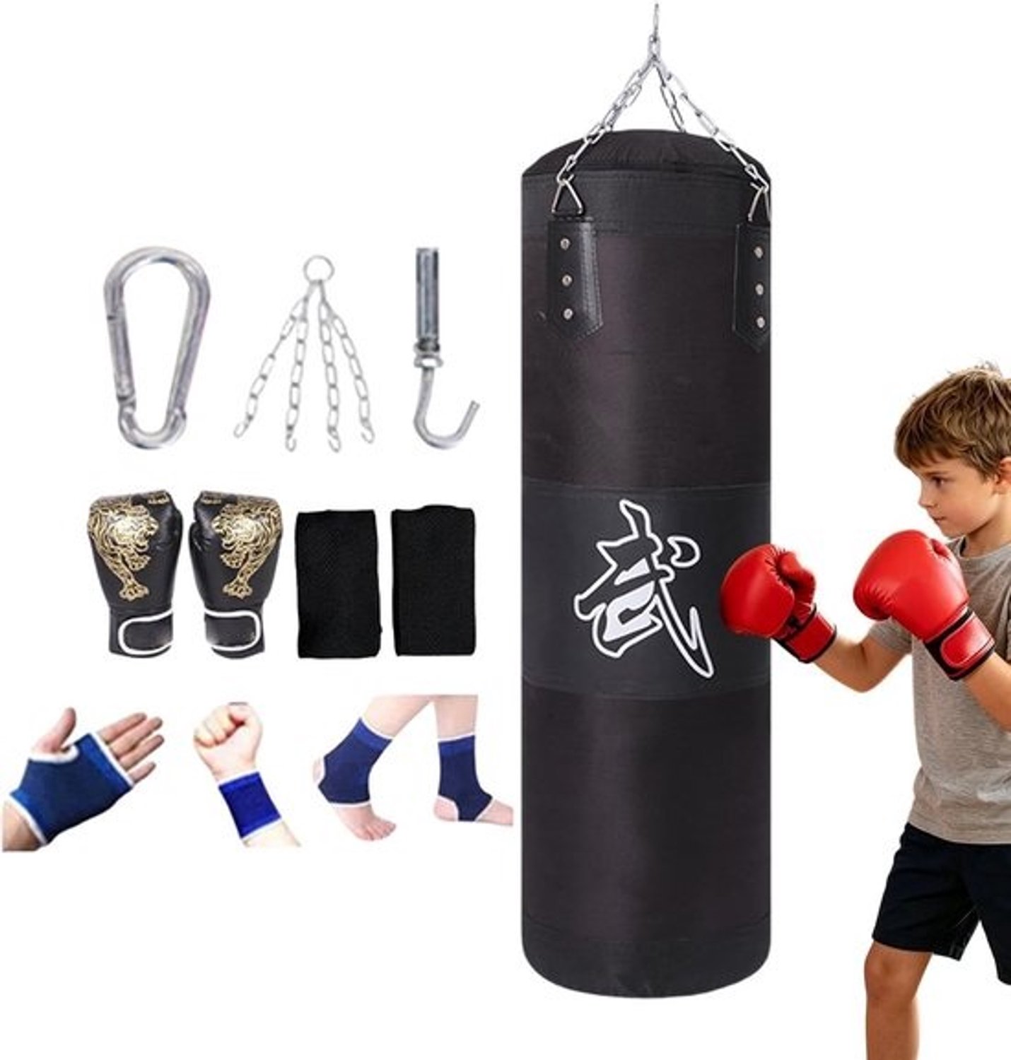 Bokszak - Trainingsbal voor kickboksen - Thuis sporten - Slijtvast Oxford-materiaal - 80 cm - Zwart