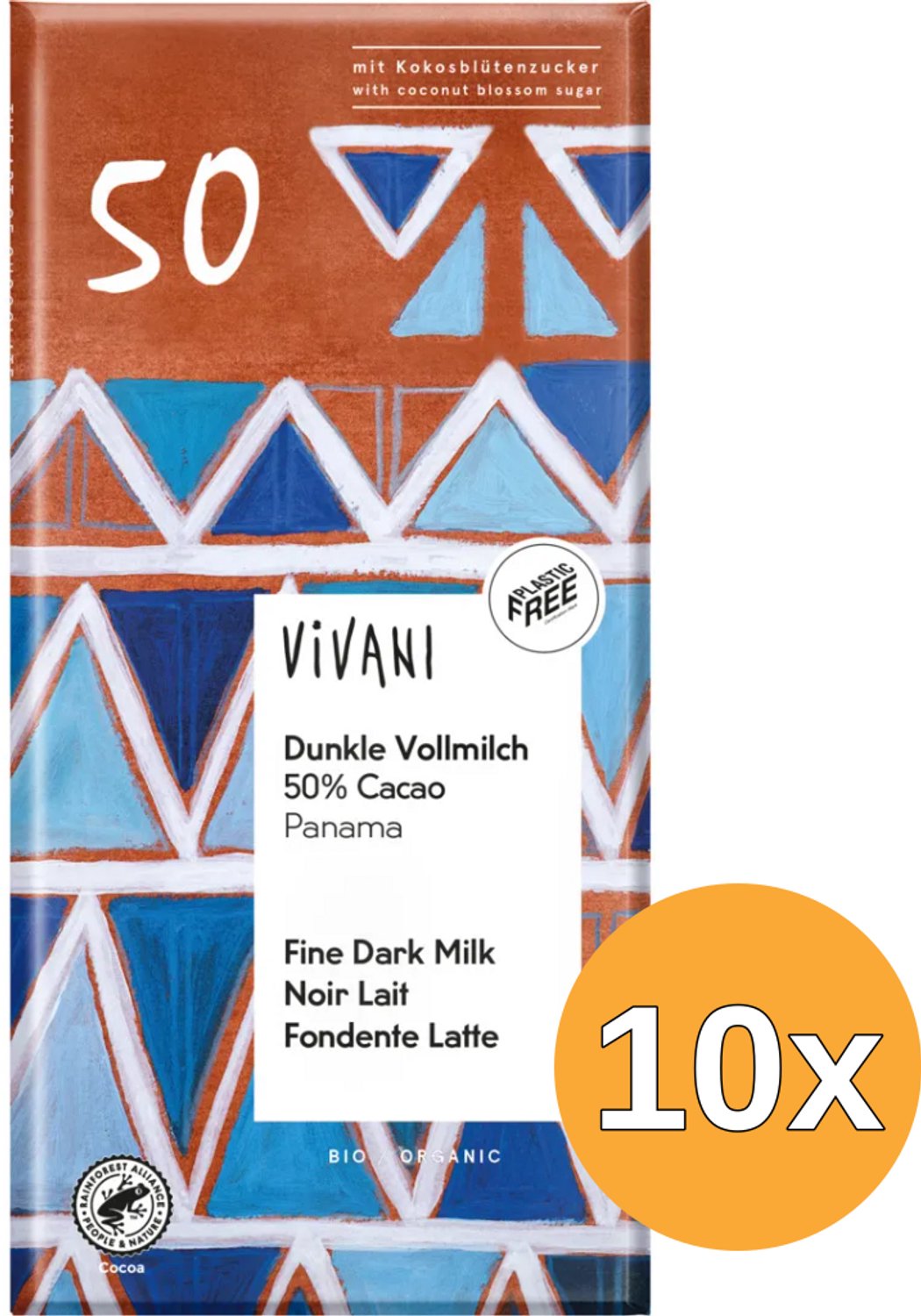 10x Vivani Chocolade Melk Donker 50% Panama Bio (80 gr)