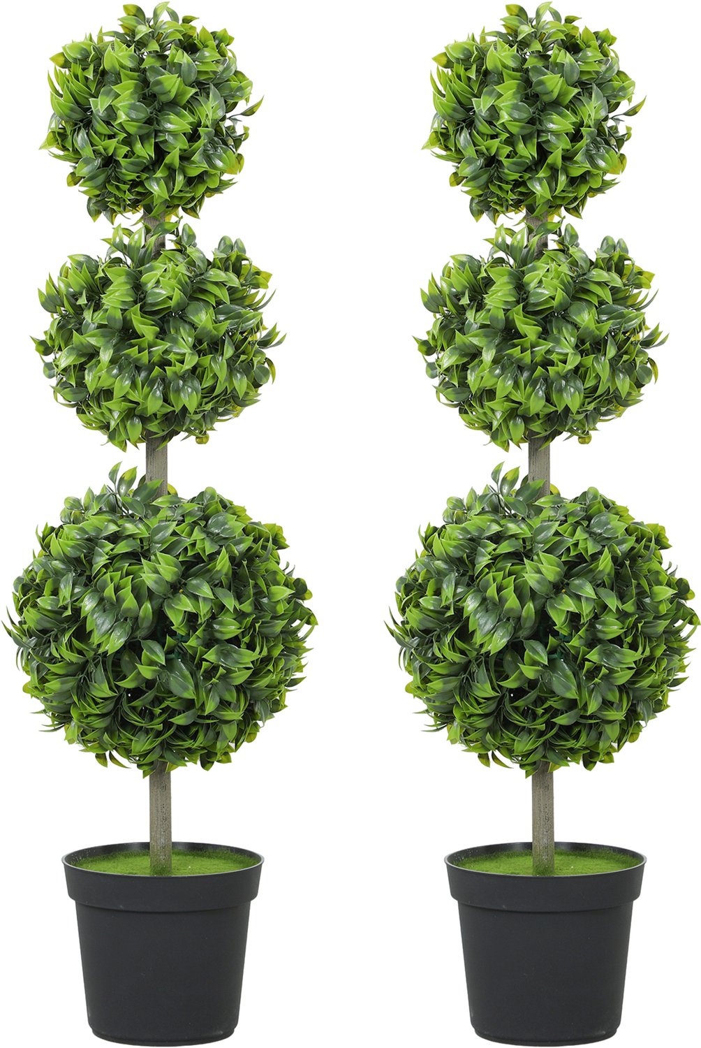 Homona Kunstplant - Set van 2 kogelbomen met 519 PE-bladeren - UV-bestendig - 100 cm hoog - Groen