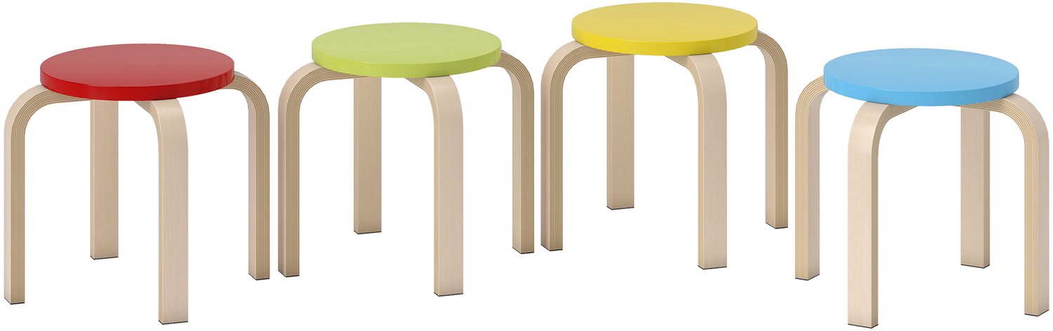 Homona Stapelhocker - Set van 4 - Berkenhout - 36 x 36 x 30 cm - Veelkleurig Multi
