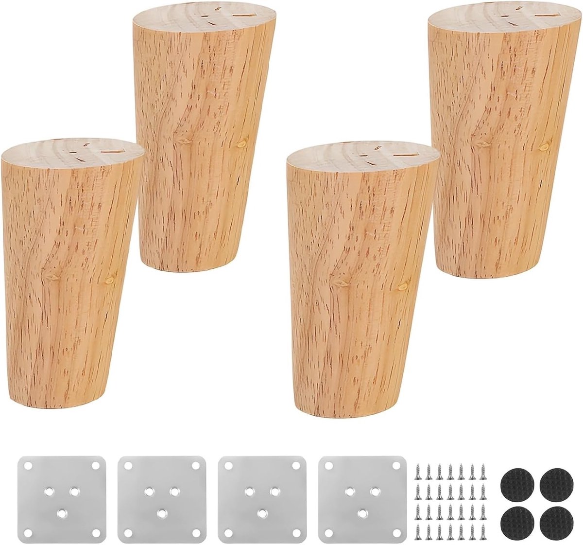 Houten meubelpoten set van 4, 8 cm hoge meubelbenen met antislipmat, geschikt voor banken, tafels en kasten, inclusief montagemateriaal