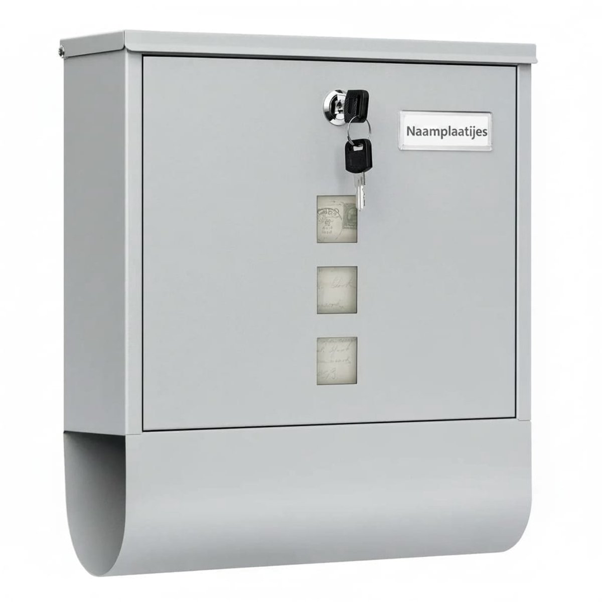 Klarven® Wandbrievenbus Grijs - Waterdicht met slot en 3 zichtvensters - Krantenopslag inbegrepen, Voorgemonteerd - Gegalvaniseerd staal - B 30,5 x H 33,5 x D 10 cm