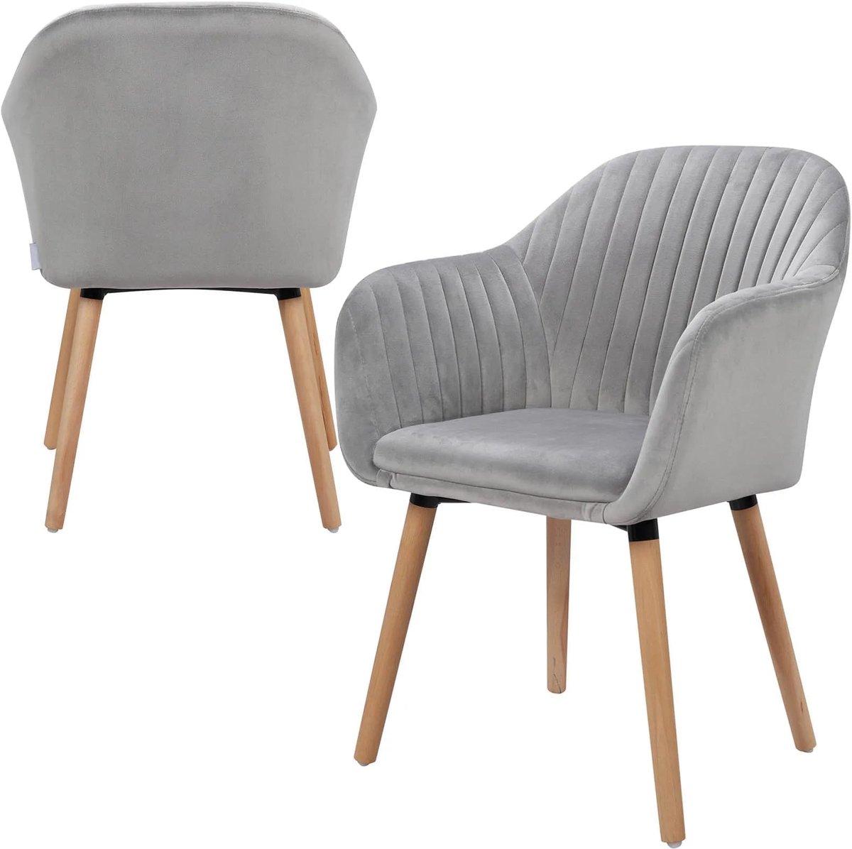 Klarven® Eethoekstoelen Fluweel Lichtgrijs - Dining Chairs - Fluwelen Eethoekstoelen - Met Armleuning - Ergonomisch, Stevig Frame - Draagvermogen tot 120 kg - Set van 2 - B40xd40cm