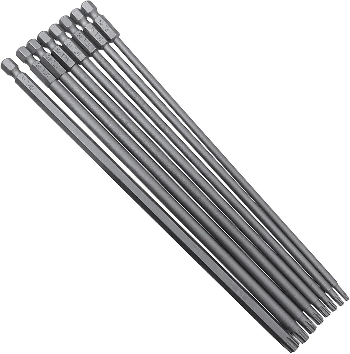 Set van 8 Torx Schroevendraaiers, 200 mm, Sterkop, Hex Shank, Magnetische Bits voor Elektrisch Gereedschap, S2 Staal, T8-T40