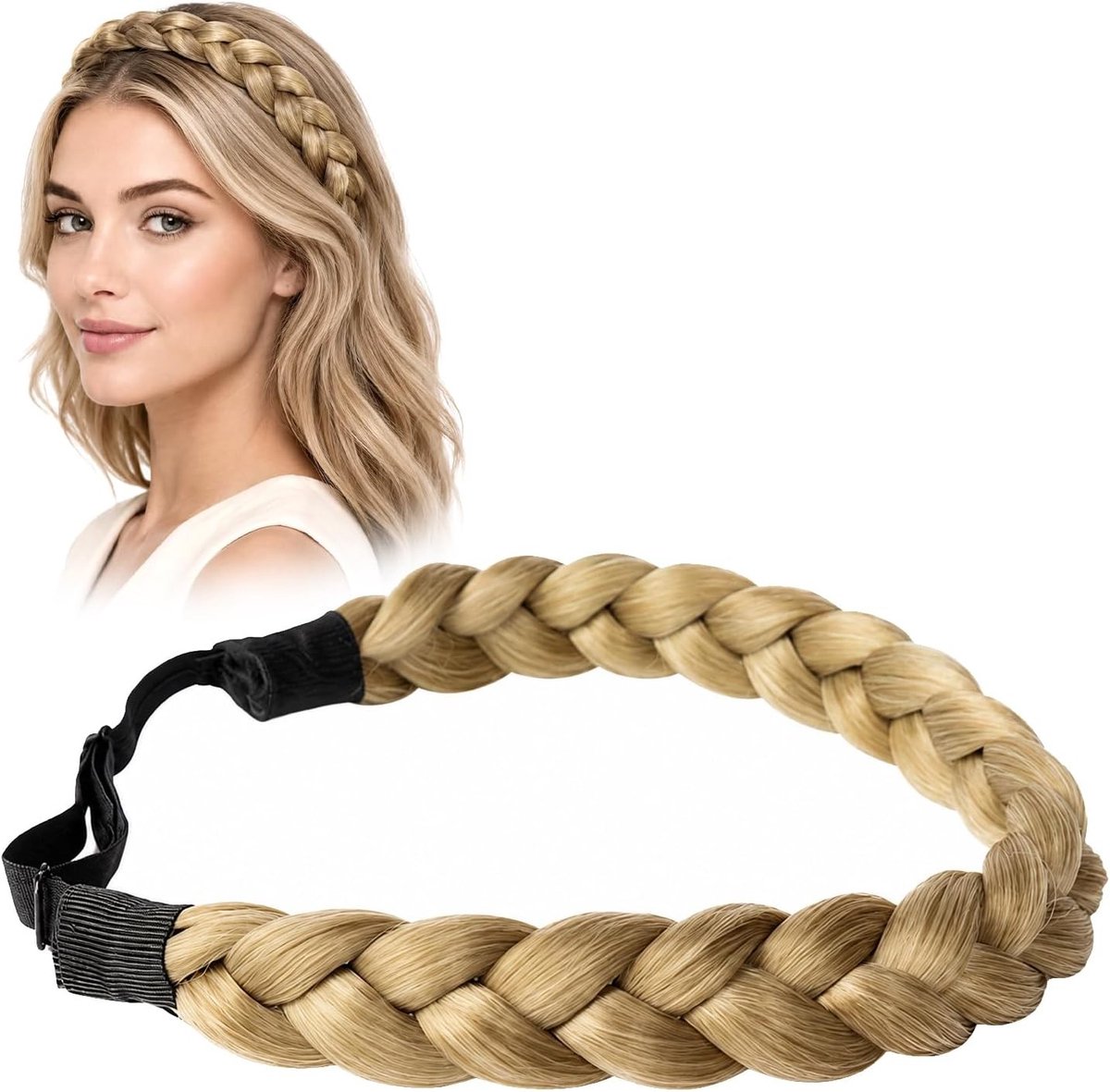 Verstelbare gevlochten haarband van synthetisch haar, zacht en flexibel, perfect voor Halloween, kostuumfeesten en dagelijks gebruik, cadeau-idee voor vrouw, vriendin, moeder of zus