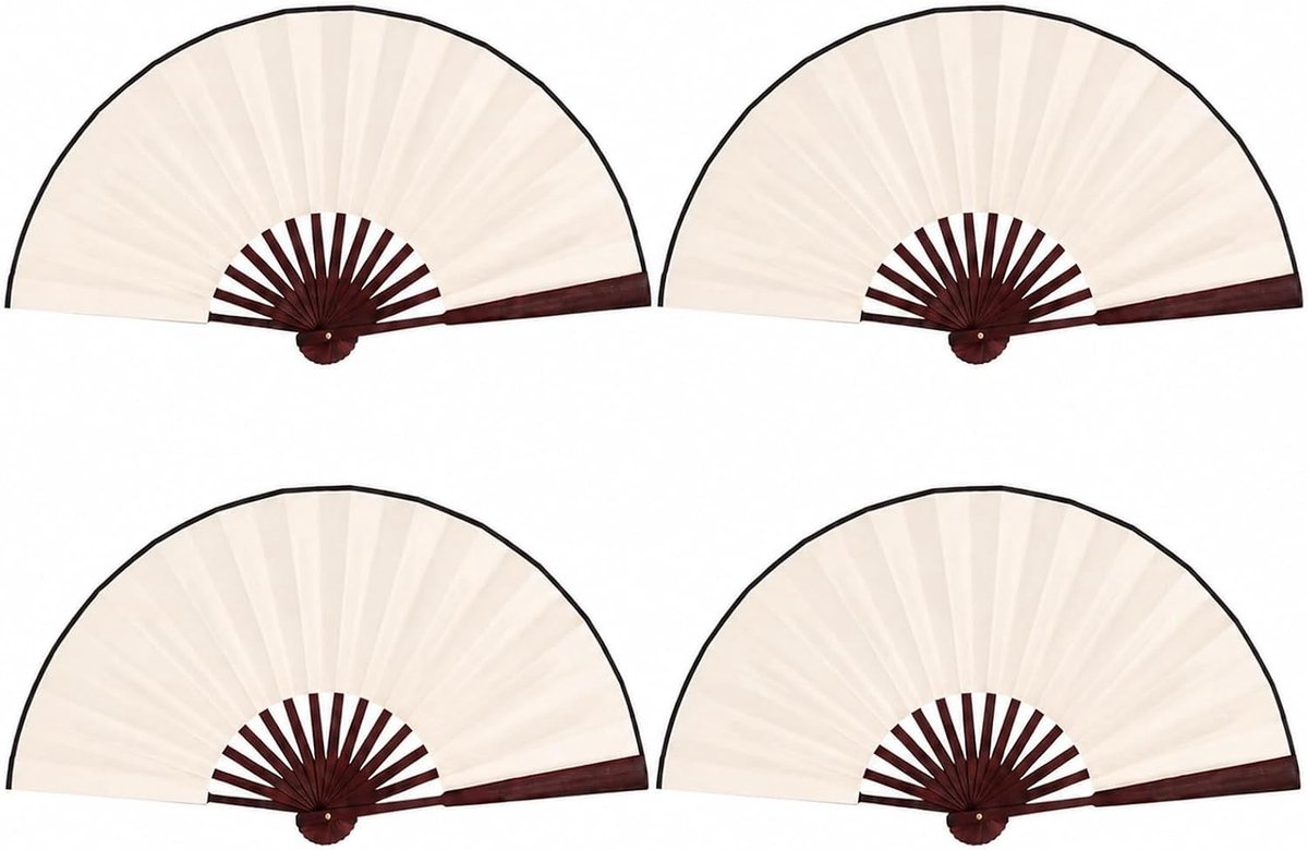 Vouwbare bamboe handfans in crème kleur - Set van 4, perfect voor feesten en evenementen