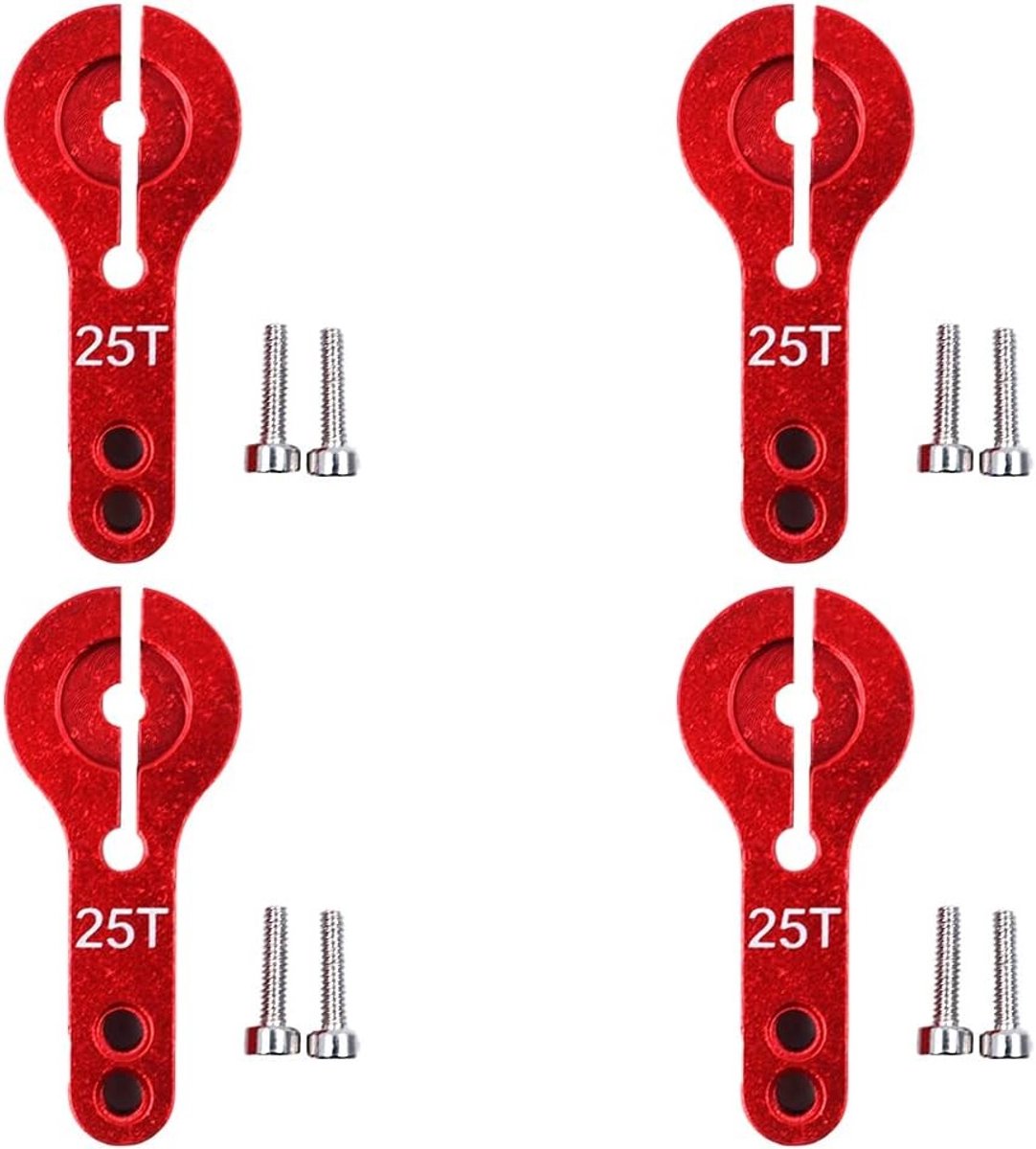 Set van 4 Aluminium Servo Hoorns 25T M3 Draden Metaal Stuurarmen voor RC Auto's, Trucks en Buggy's - Rood