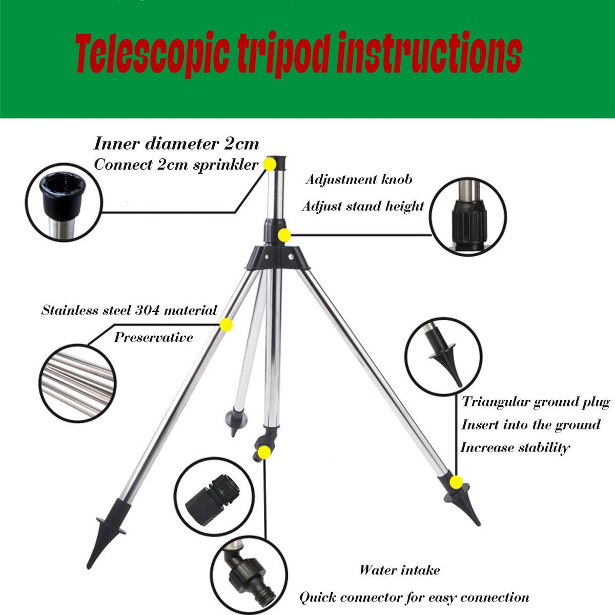 CEASELESLY Tuinsproeier, bewateringssysteem voor gazon, tuinbewateringssysteem, telescopische sproeier met statief - ShopVlot