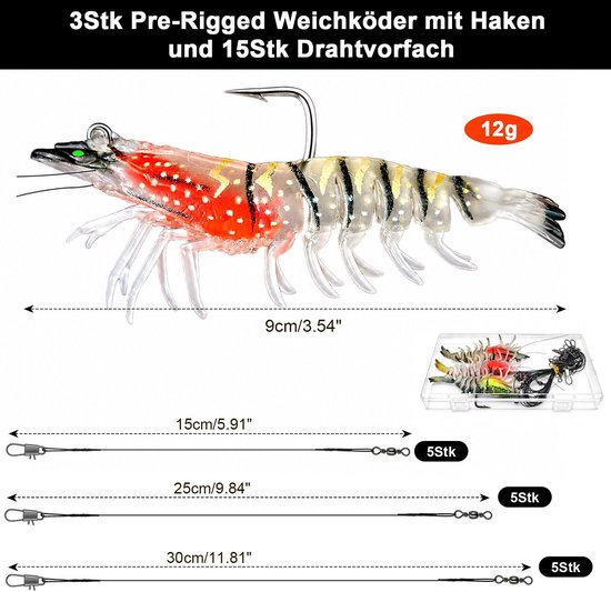 3 Stuks Viskunstaas - Voorgemonteerd met Haken en 15 Stalen Onderlijnen - Voor Snoek — afbeelding 3