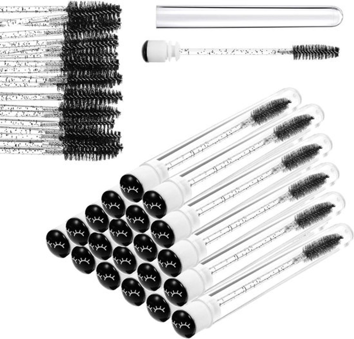 Allecto Plus - Make-up Accessoires Set | Wimper Borstel, Spoolies Buis 20 Stuks |