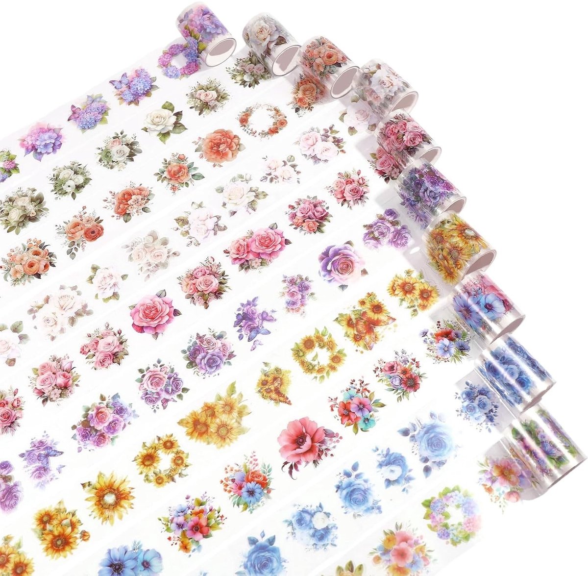 10 stuks zelfklevend transparant plakband met bloemenpatroon voor scrapbooking, knutselen, notitieboeken en cadeauverpakkingen