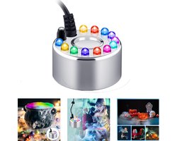 KZQ Ultrasonische Mistmaker - Rookmachine - Luchtbevochtiger - Vernevelaar - LED Verlichting - 12 Lampjes - Voor Vijver & Aquarium - Halloween Decoratie - Feestdecoratie - 1 Stuk - Metaal - Multi