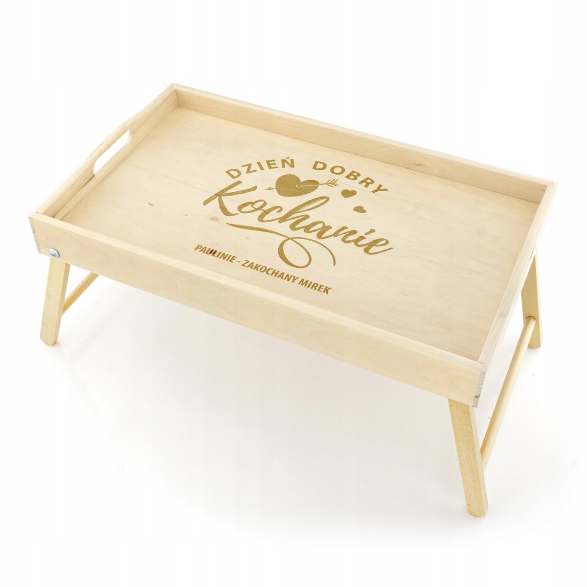 Houten Ontbijttafel met Laptopstandaard en Gepersonaliseerde Gravure