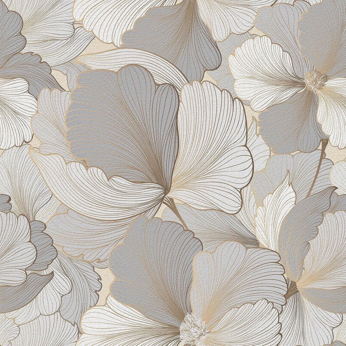 Beige en Gouden Bloemenbehang voor Muur en Meubels - Vintage Wanddecoratie en Zelfklevend Folie voor Woonkamer en Slaapkamer