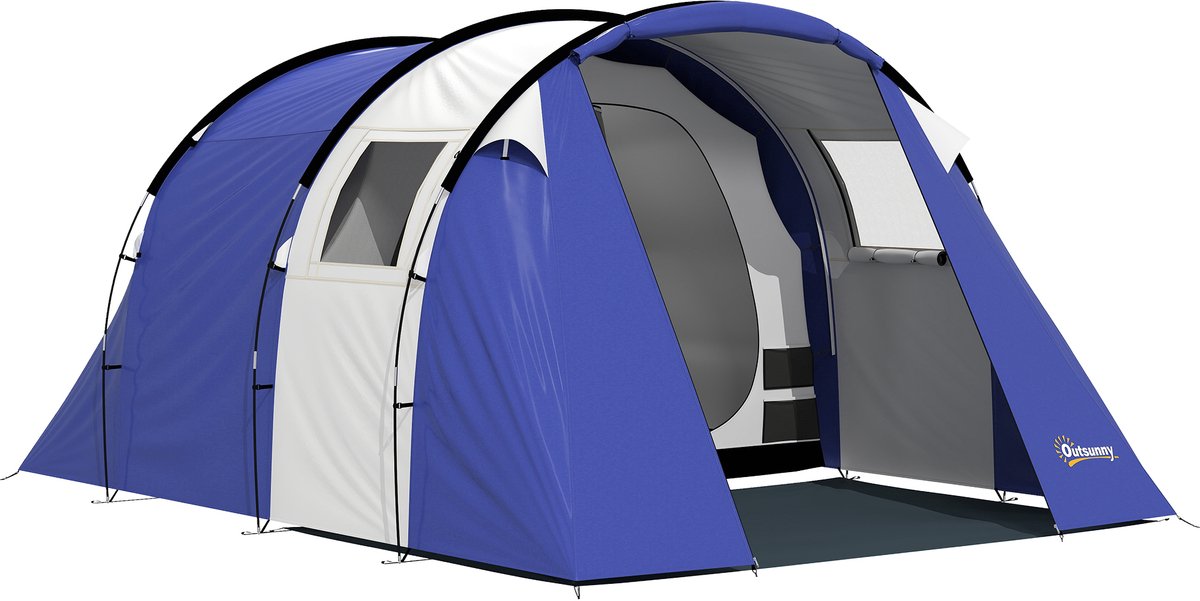 4 - persoons kampeertent - 2 slaapkamers - 3000 mm waterdicht - inclusief grondzeil en opbergtas - 420x300x200 cm - donkerblauw