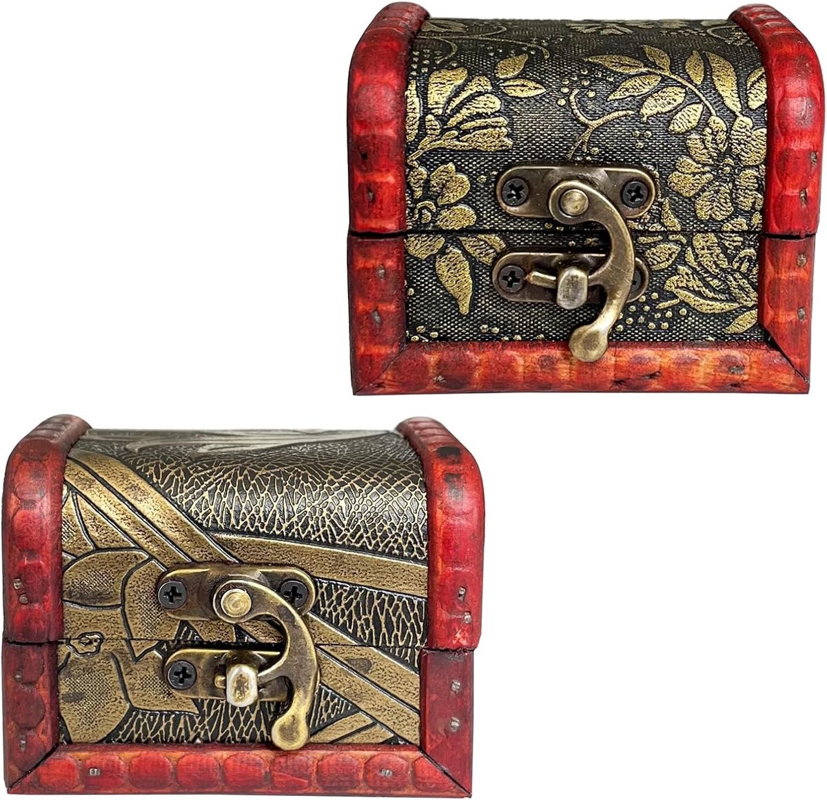 Set van 2 Mini Houten Schatkisten, Vintage Opbergdozen voor Sieraden, Oorbellen en Cadeaus, Perfecte Mini Bewaarboxen voor Kleine Voorwerpen