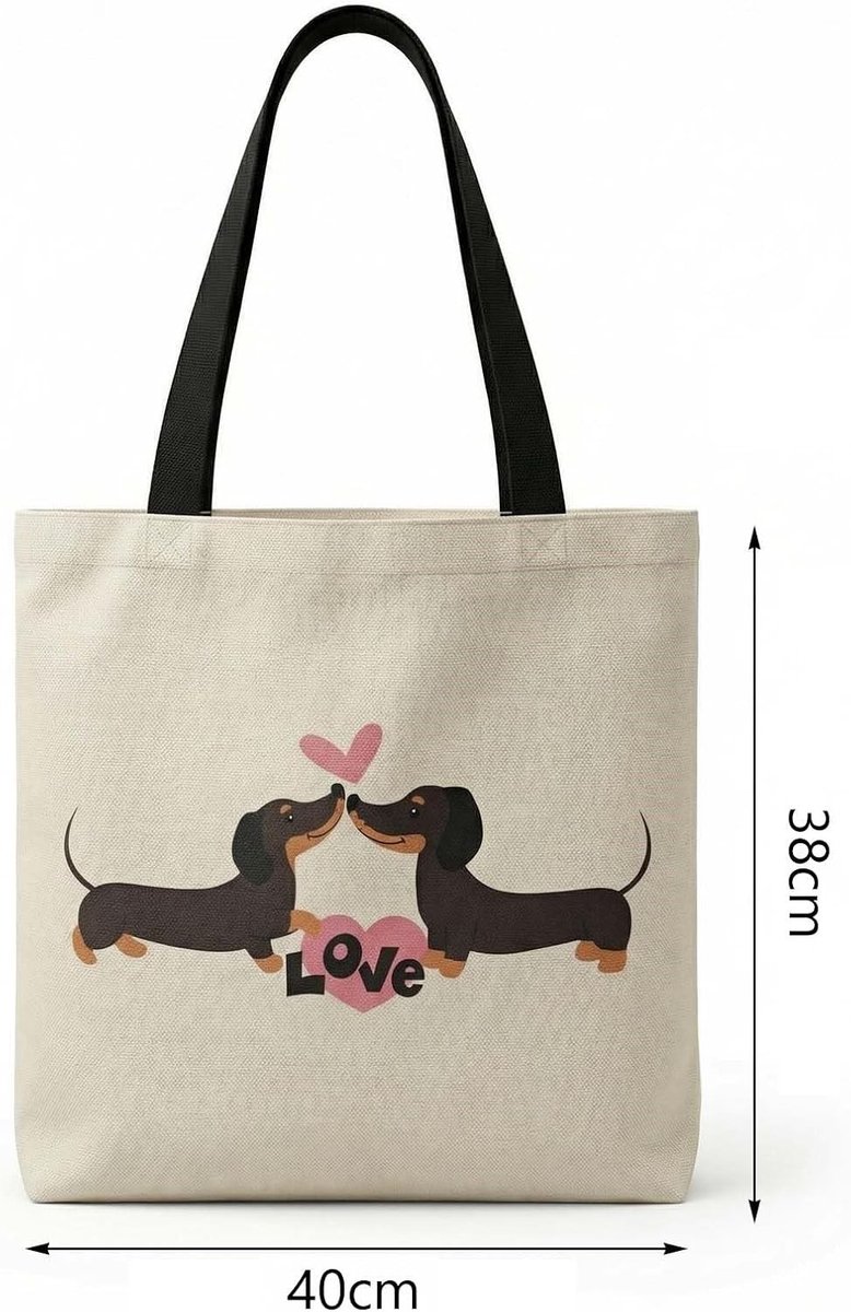 Katoenen Herbruikbare Tas met Teckel Motief voor Kantoor, Reizen en School - 40 x 15 cm, Perfecte Cadeau voor Hondenliefhebbers