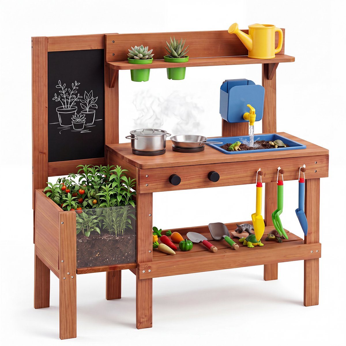 COSTWAY Matschkeuken voor Kinderen Outdoor, Speelkeuken met Watertank en Waterkraan