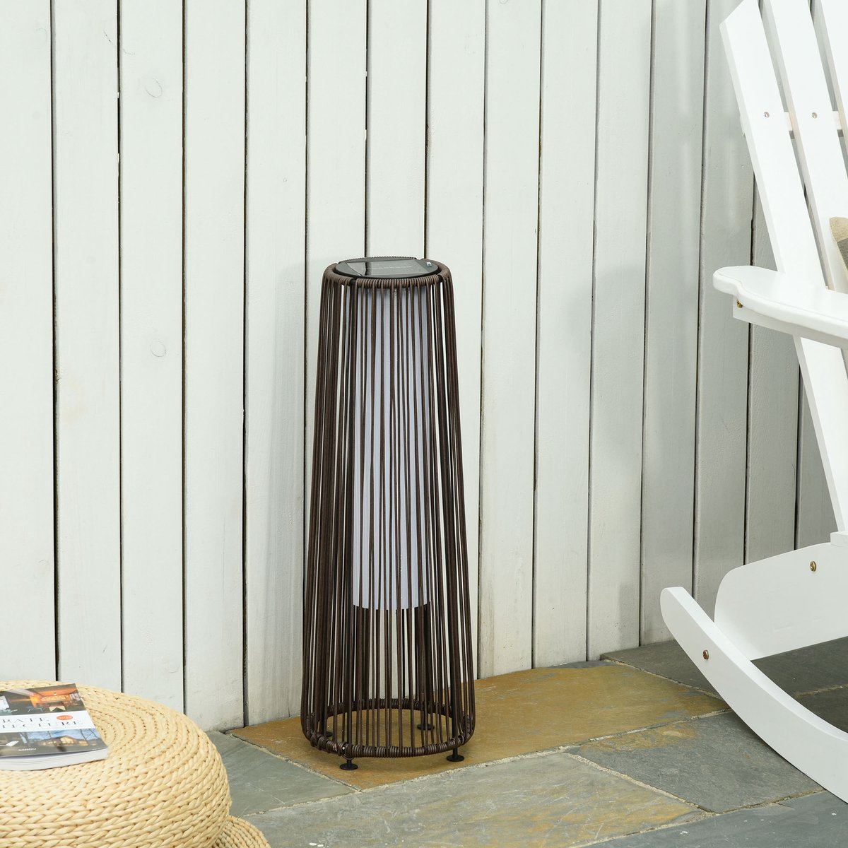 COVREO Solarlamp met automatische LED – 61 x 21,5 cm – Sokkellamp voor tuin en terras – IP44 buitenverlichting – Bruin