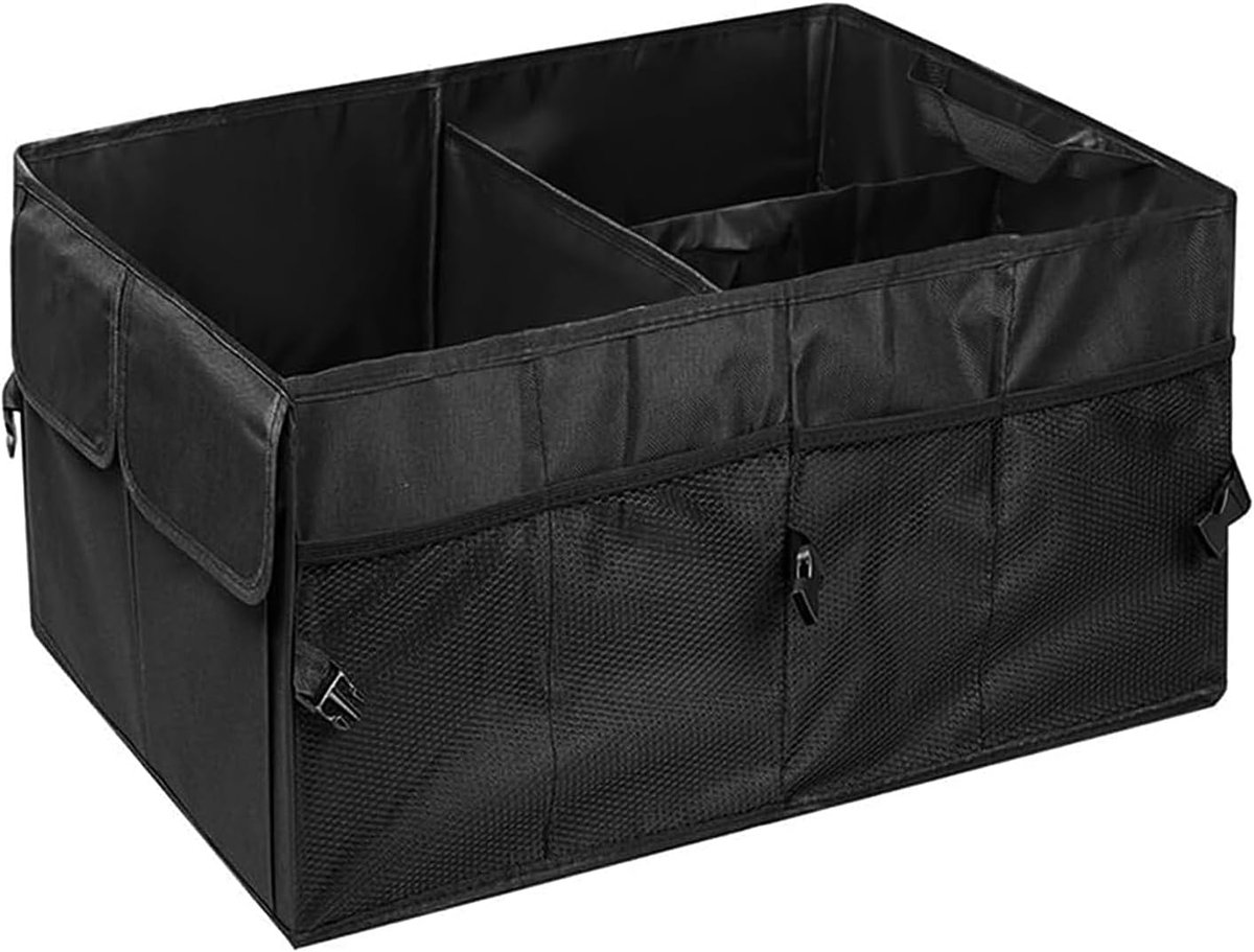 Multifunctioneel Autokofferbakorganizer, opvouwbare en waterdichte opbergbox met meerdere compartimenten, verstelbare opbergtas voor SUV's, vrachtwagens en kamperen
