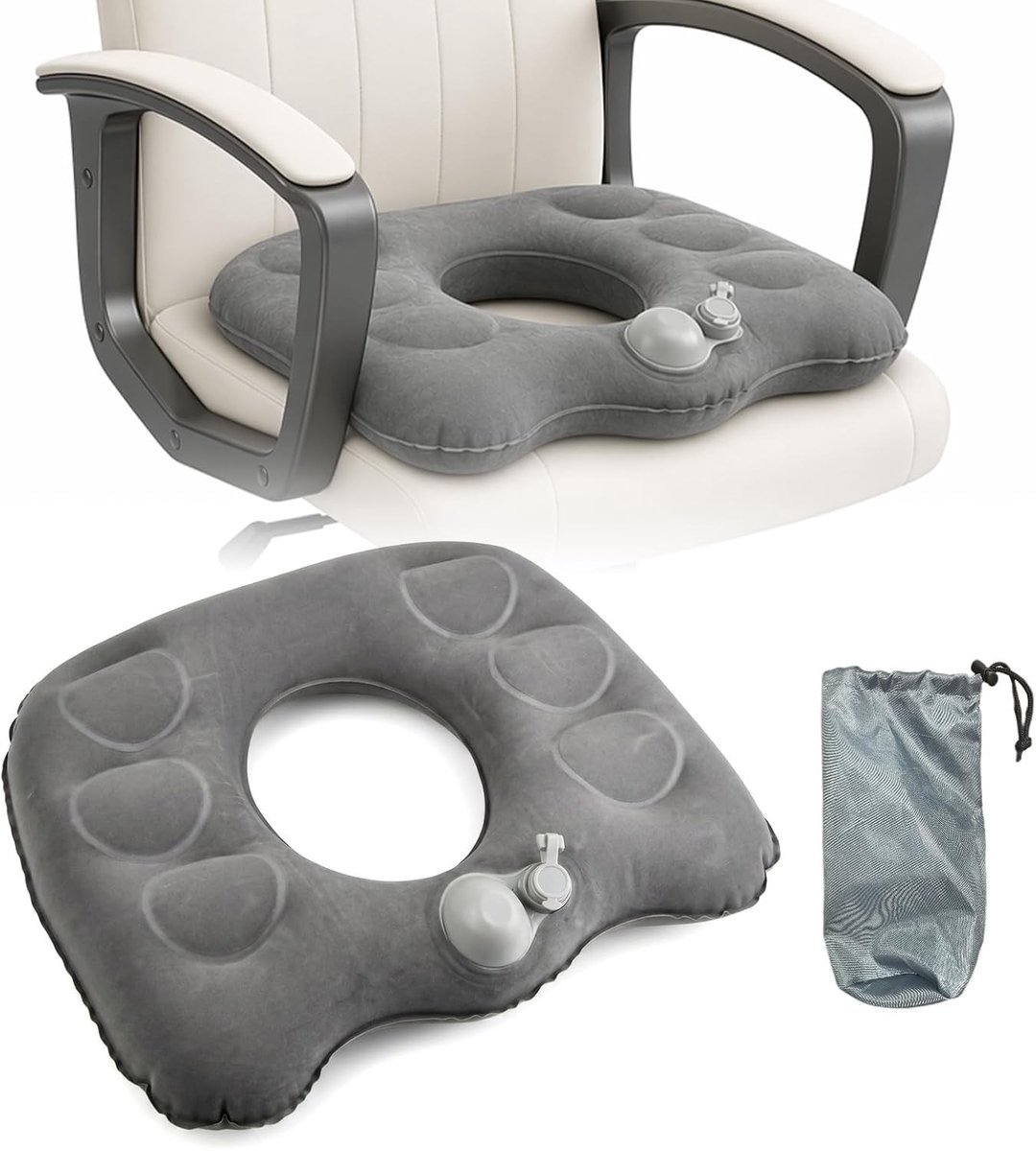 Opblaasbaar ringkussen voor comfort en ondersteuning, orthopedisch donutkussen voor aambeien, zwangerschap en reizen, met handige opbergtas