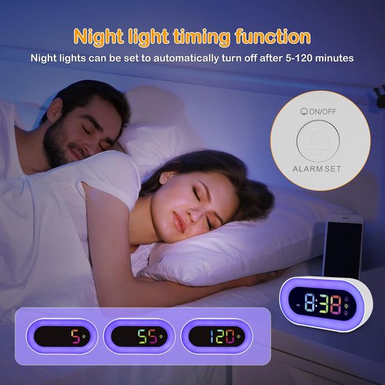 Digitale Kinderwekker - Wekker Kinderen Meisjes - Kinderkamer Decoratie - RGB Verlichting 18 Melodieën - Ingebouwde Batterij - Wit — afbeelding 4