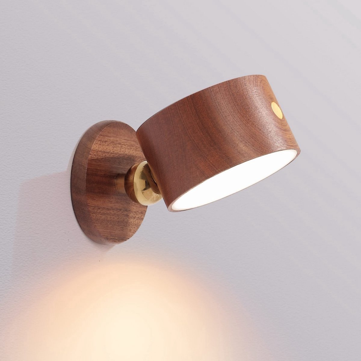 Casalora Magnetische LED Wandlamp - 360° Draaibaar & Dimbaar - Oplaadbare Batterij - Hout Design - Eenvoudige Plakmontage - Ideaal voor Slaapkamer & Leeshoek Zacht 4000K Licht