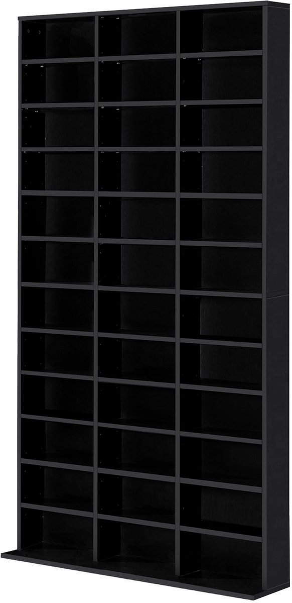 CD - en DVD - opbergkast - opbergrek - maximale capaciteit 1116 cd's/528 dvd's - 36 vakken en verstelbare planken - voor kantoor - woonkamer - slaapkamer - 102 x 23 - 5 x 195 cm - zwart