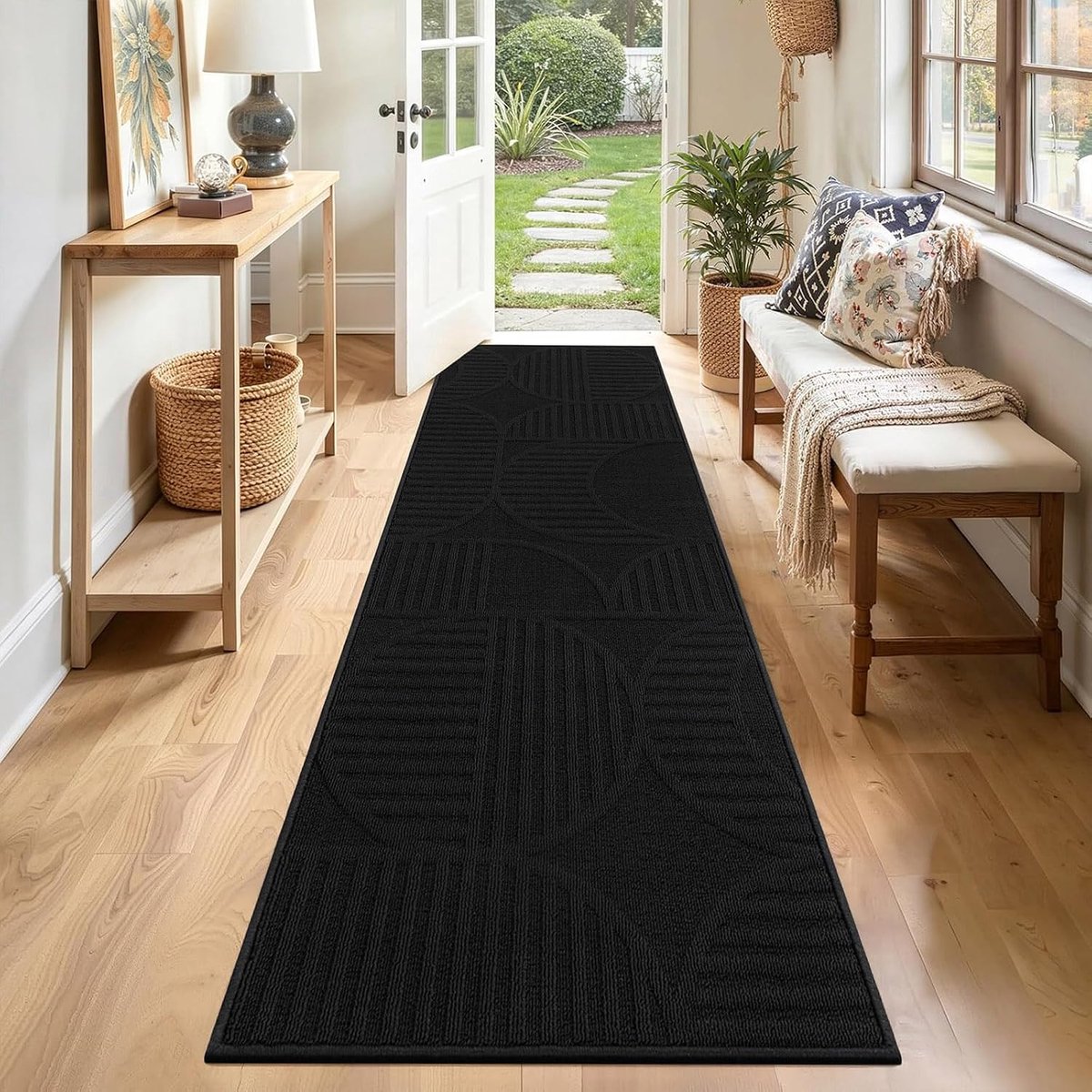 Tapijtloper - 60 x 240 cm - Polypropeen - Laagpolig - Antislip - Machinewasbaar - Zwart