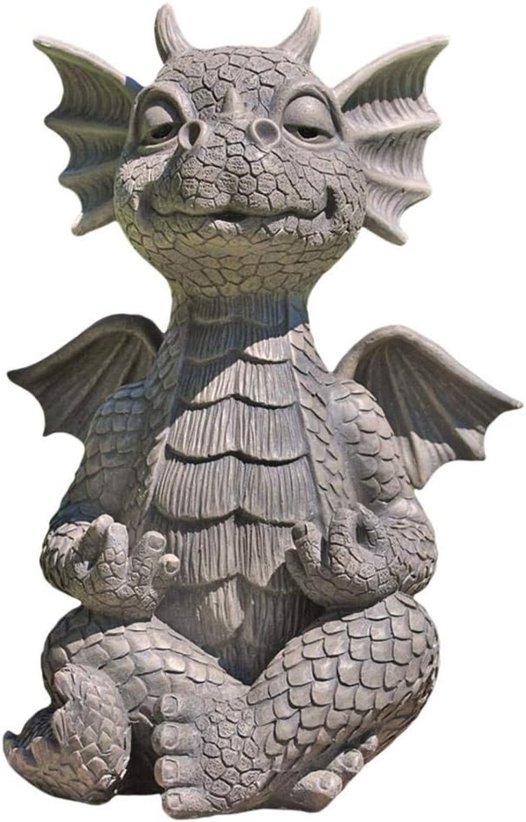 Drakenbeeld van hars, Boeddha kunstsculptuur, Zen yoga decoratie voor tuin en buitenruimte, perfect voor veranda en achtertuin