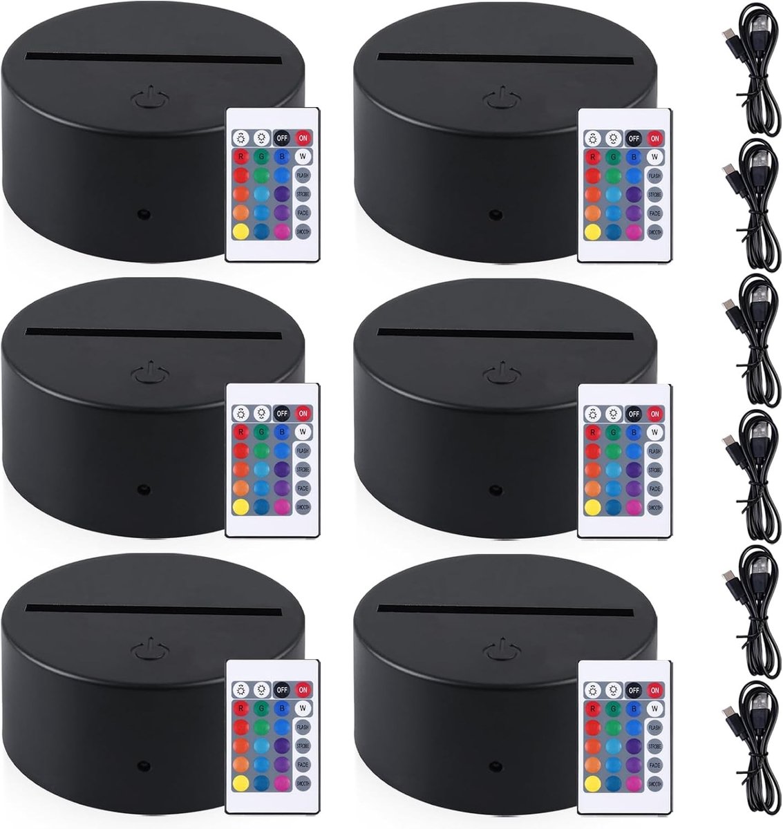 Set van 4 3D LED Nachtlampen met Afstandsbediening en USB-kabel - Verstelbare 16 Kleuren LED Basis voor Decoratieve Acryl Glaslampen in Kamer, Winkel en Restaurant